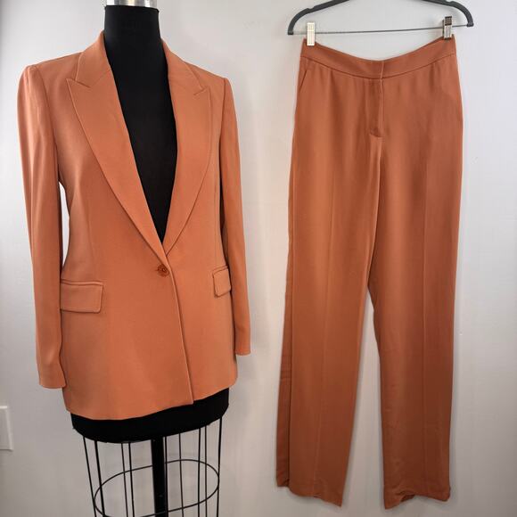 REISS Rust Nuria Tailored Blazer 6 Peak Lapel Slim Straight Pant Full Suit 4 NEW - Picture 2 of 12